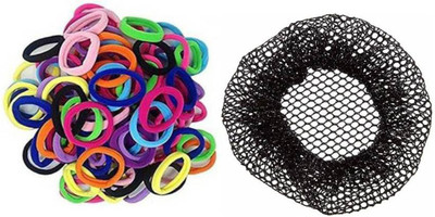 Sharum Crafts 10 Rubber Band Multi & 1Pc Juda Net Hair Accessory Set(Black)