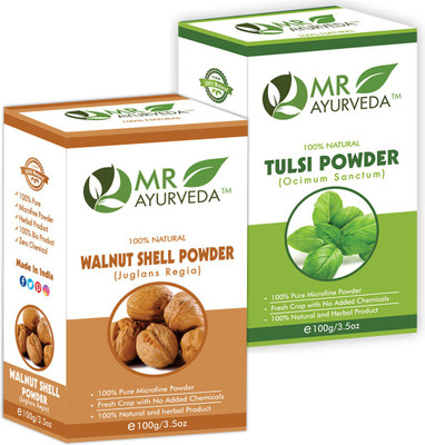 MR Ayurveda Walnut Shell Powder & Tulsi Powder - Set of 2(200 g)