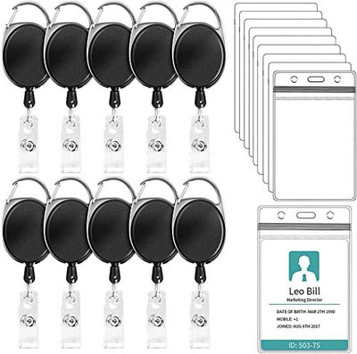 Dey 's stationery store Plastic ID Badge Holder, ID Badge Reel(Pack of 10)