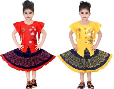 SM MUNIF DRESSES Girls Party(Festive) Top Skirt(Red, Yellow)