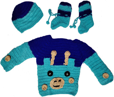 Baby Blossom Woven Round Neck Casual Baby Boys & Baby Girls Blue Sweater