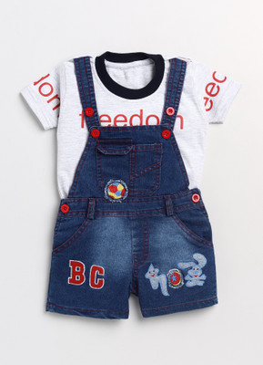 Zadmus Kids Dungaree For Baby Boys & Baby Girls Casual Printed Cotton Blend(White, Pack of 1)