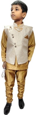 TRENDY Z Boys Festive & Party, Wedding Kurta, Waistcoat and Breeches Set(Gold Pack of 1)