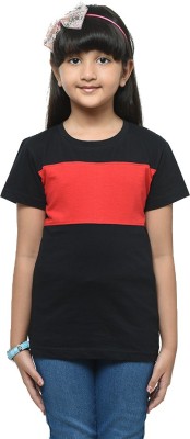 SHINX Girls Colorblock Pure Cotton T Shirt(Black, Pack of 1)