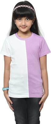 SHINX Girls Colorblock Pure Cotton Regular T Shirt(Purple, Pack of 1)