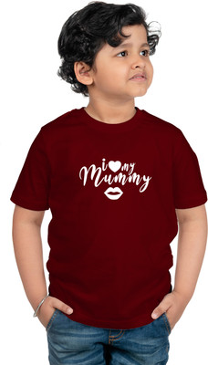 CHOMBOOKA Boys Typography, Printed Cotton Blend Regular T Shirt(Maroon, Pack of 1)
