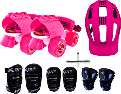 Jaspo Toddlers Baby Kids Junior Pro Adjustable Roller Skates Combo (Color: Pink) (Suitable for Age Group Up to 5 Years) Skating Kit