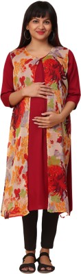 MORPH maternity Women Printed A-line Kurta(Maroon)