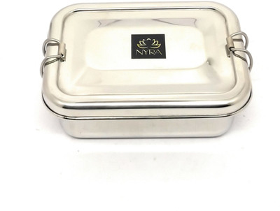 Nyra Stainless Steel Square Tiffin Box for School/Office/ with Locking Clip - Small 2 Containers Lunch Box(750 ml)