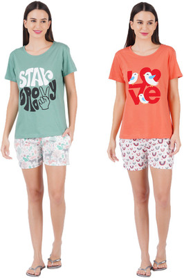 Sevnix Women Printed Multicolor Top & Shorts Set