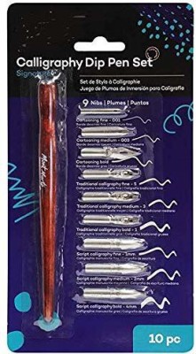 Ikshu Wooden Calligraphy Dip Pen Set with 9 Nibs For Calligraphy Drawing Sketching Calligraphy(Ink Color - Multicolor)