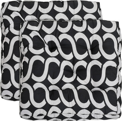 Heart Home Microfibre Geometric Chair Pad Pack of 2(Black)