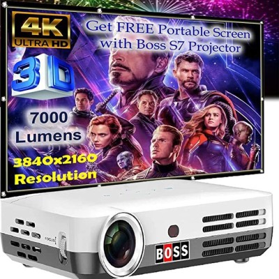 BOSS S7 DLP, ULTRA HD (7000 lm / Wireless / Remote Controller) Portable Projector(White)
