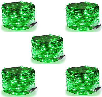 RAAGMANSAA 20 LEDs 2.01 m Green Steady String Rice Lights(Pack of 5)