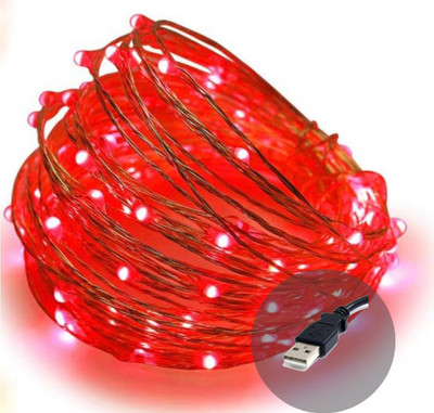 RAAGMANSAA 50 LEDs 5 m Red Steady String Rice Lights(Pack of 1)