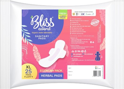 BlissNatural ORGANIC SANITARY NAPKINS FOR WOMEN 280mm (XL)25 |BIODEGRADABLE Sanitary Pad(Pack of 25)