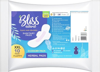 BlissNatural Rash-Free Sanitary Pads For Women|Organic Sanitary Pads| Size - XXL | Pack Of 10 Sanitary Pad