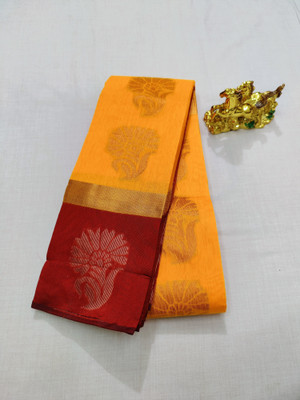 Uniqon Creations Self Design Kota Doria Cotton Silk Saree(Yellow)