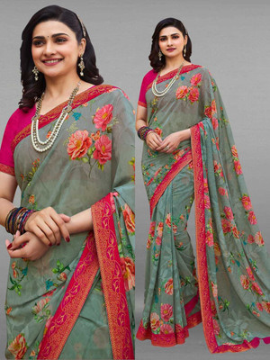 BLEESBURY Floral Print Bollywood Georgette, Chiffon Saree(Pink, Grey)