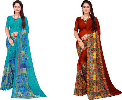 Saadhvi Printed Daily Wear Georgette Saree(Pack of 2, Blue)