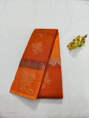 Uniqon Creations Self Design Kota Doria Cotton Silk Saree(Orange)