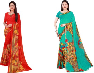 Saadhvi Floral Print Bollywood Georgette Saree(Pack of 2, Multicolor)