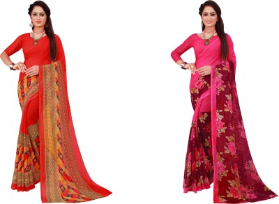 Saadhvi Printed Daily Wear Georgette Saree(Pack of 2, Multicolor)