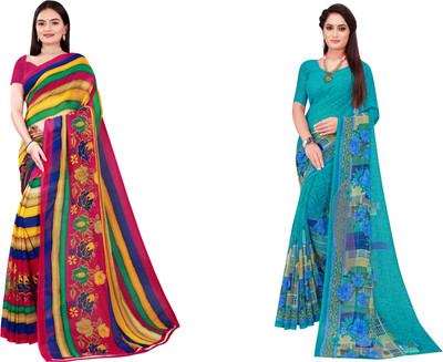 Saadhvi Printed Daily Wear Georgette Saree(Pack of 2, Gold)
