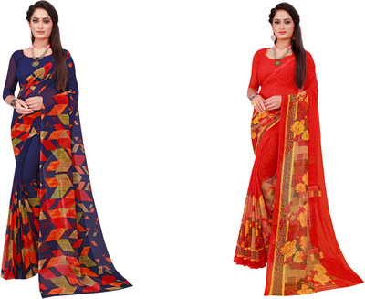 Samai Printed Daily Wear Georgette Saree(Pack of 2, Grey)