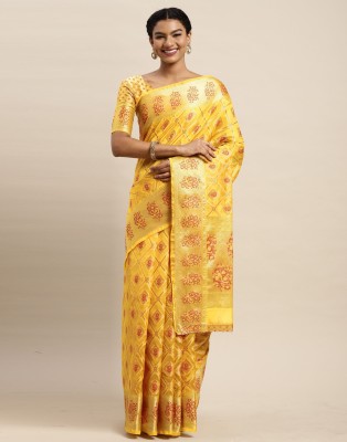 Satrani Self Design, Woven, Embellished Kanjivaram Organza, Jacquard Saree(Gold, Yellow)