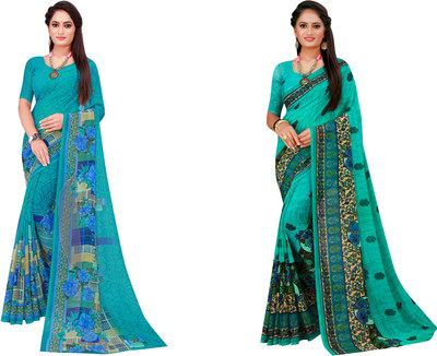 Saadhvi Printed Daily Wear Georgette Saree(Pack of 2, Black)
