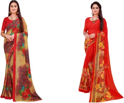 Saadhvi Printed Daily Wear Georgette Saree(Pack of 2, Green)