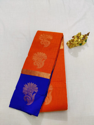 Uniqon Creations Self Design Kota Doria Cotton Silk Saree(Orange)