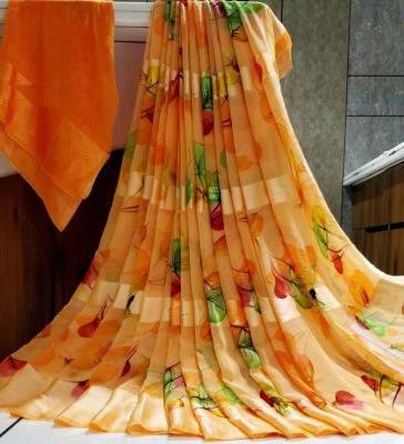 Hensi sarees shop Printed Daily Wear Georgette, Satin Saree(Pack of 2, Dark Green, Orange)