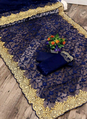 PARAMPARA DESIGNER Embroidered Bollywood Net Saree(Blue)
