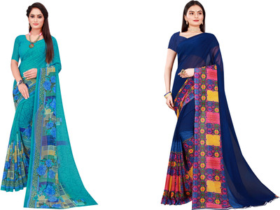Saadhvi Floral Print Daily Wear Georgette Saree(Pack of 2, Black)