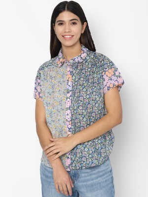 American Eagle Outfitters Women Floral Print Casual Blue Shirt