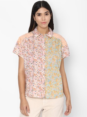 American Eagle Outfitters Women Floral Print Casual Orange Shirt