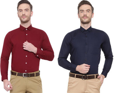 SREY Men Solid Formal Maroon Shirt(Pack of 2)