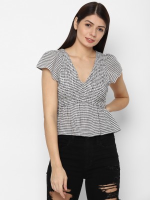 American Eagle Outfitters Women Checkered Casual Black Shirt