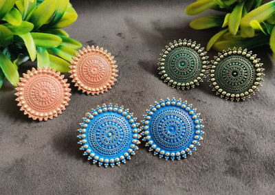 MONKDECOR Attractive 3 Colors Pack of Kundan Tops Alloy Stud Earring