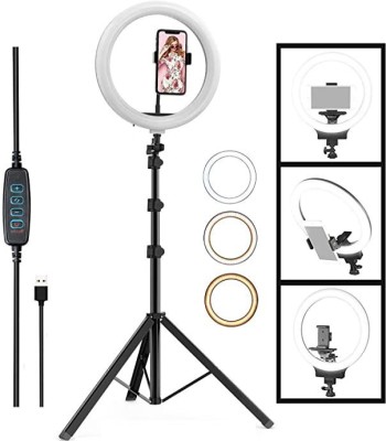 NJENT New 10 Inches Big LED Ring Light with 7 feet Stand for Camera Smartphone.YouTube Video Shoot/Makeup Shoot/Studio Shoots/Instagram Video Shoot. Ring Flash(Black)