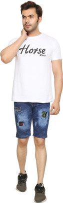 NIRALI Solid Men Denim Dark Blue Denim Shorts