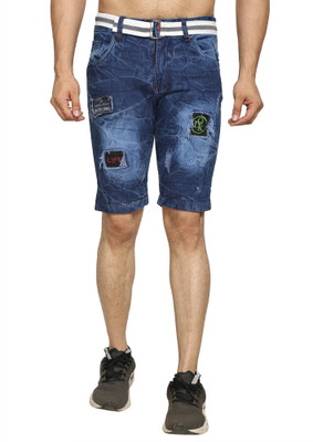 NIRALI Embroidered Men Denim Dark Blue Denim Shorts
