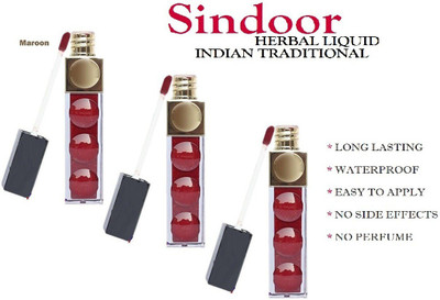 ADJD NATURAL QUICK DRY & WATER POOF LIQUID SINDOOR WITH SPONGE TIP APPLICATOR COMBO OF 3 LIQUID(Maroon)