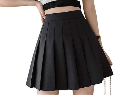 Rena Solid Women A-line Black Skirt