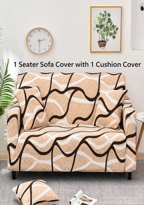 lukzer Polyester Striped 1 Seater Sofa Cover(Beige Pack of 1)