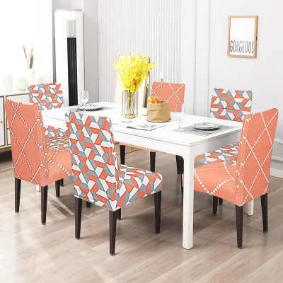 AMAZE ATTIRES Polycotton Abstract Chair Cover(Orange Pack of 4)