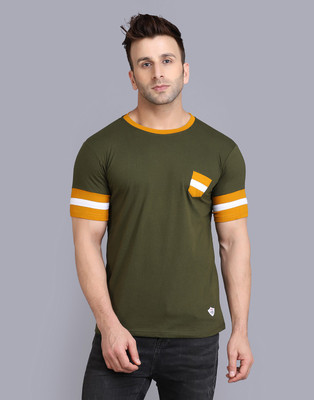 IESHNE LIFESTYLE Colorblock Men Round Neck Dark Green, Yellow T-Shirt