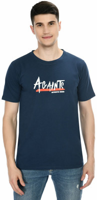 Eleven Self Design Men Round Neck Blue T-Shirt